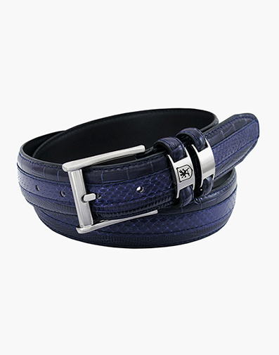 Maes Genuine Leather Embossed Belt in Navy for $46.00