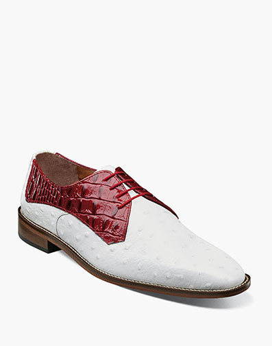 Russo Leather Sole Plain Toe Oxford in White/Red for $100.00
