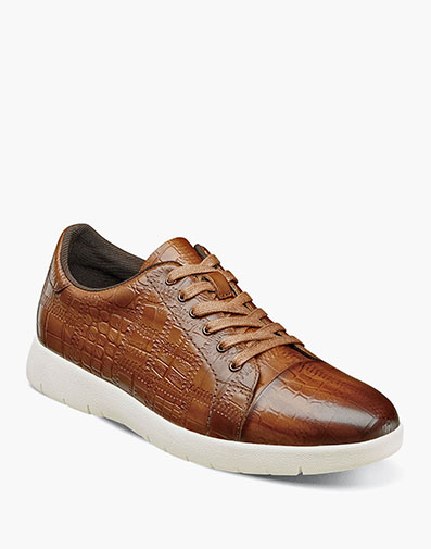 Halcyon Exotic Print Lace Up Sneaker in Cognac for $100.00