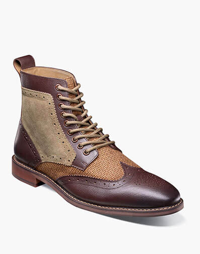 Finnegan Wingtip Lace Up Boot in Brown Tumbled for $$160.00