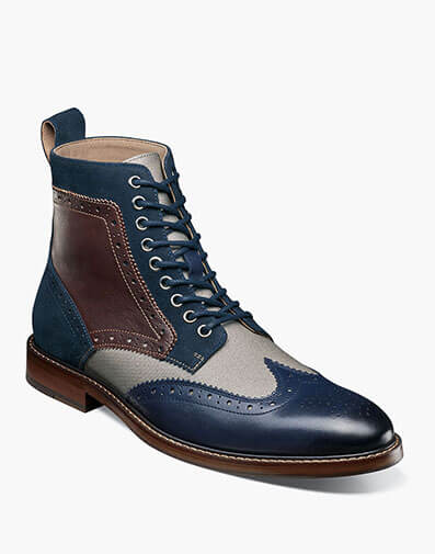 Finnegan Wing Tip Lace Up Boot in Navy Multi.