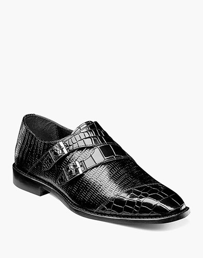 Toscano Leather Sole Angled Cap Toe Double Monk Strap in Black for $$49.90