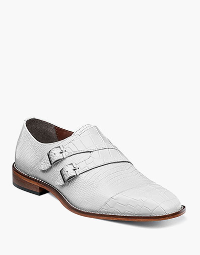 Toscano Leather Sole Angled Cap Toe Double Monk Strap in White for $79.90