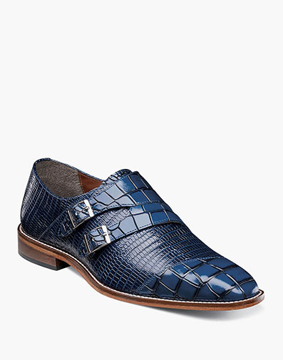 Toscano Leather Sole Angled Cap Toe Double Monk Strap in Blue for $100.00