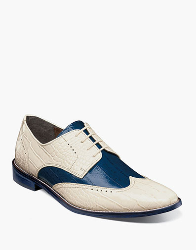 Ferrara Leather Sole Wingtip Oxford in Ivory Multi for $100.00
