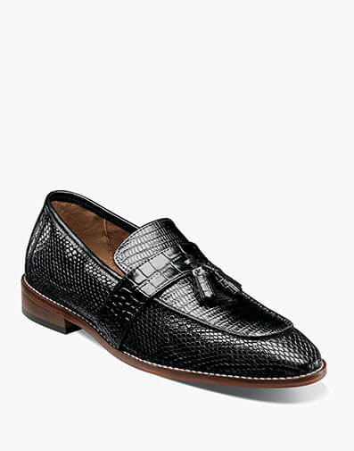 Pacetti Leather Sole Moc Toe Tassel Slip On in Black for $100.00