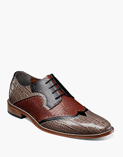 Gregorio Leather Sole Wingtip Oxford in Gray Multi for $100.00