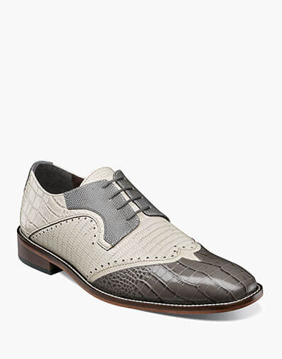 Gregorio Leather Sole Wingtip Oxford in Gray/Ivory for $100.00
