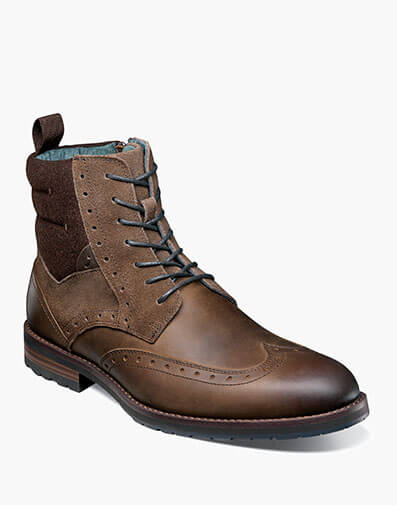 Ozzie Wingtip Lace Up Boot in Brown Multi.