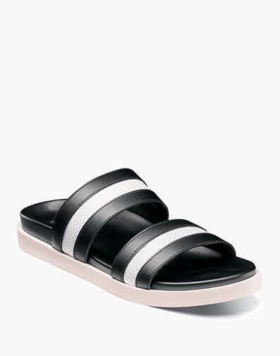 Metro Double Strap Slide Sandal in Black w/White for $44.90