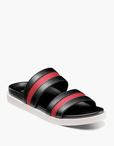 Metro Double Strap Slide Sandal in Black and Red for $49.90