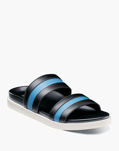 Metro Double Strap Slide Sandal in Black/Blue for $$19.90