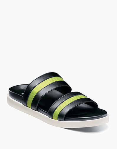 Metro Double Strap Slide Sandal in Black/Lime Green for $55.00