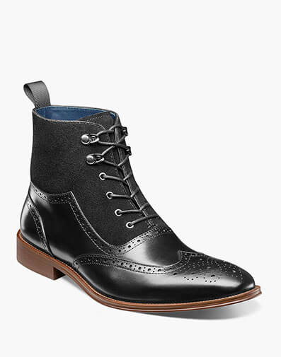 Malone Wingtip Lace Up Boot in Black for $140.00