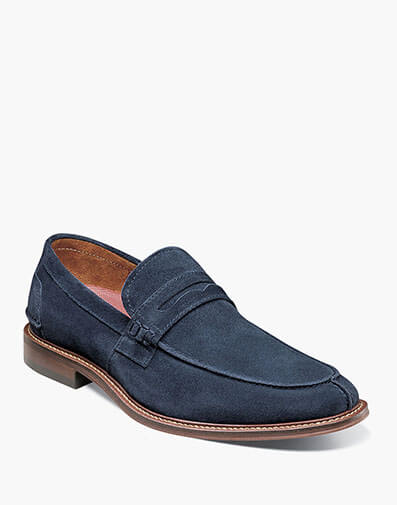 Marlowe Algonquin Moc Toe Penny Slip On in Navy Suede for $$115.00