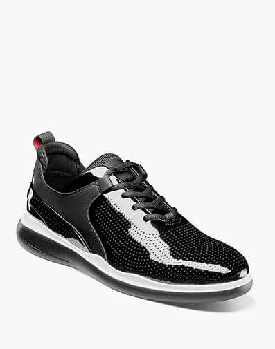 Maximo U-Bal Plain Toe Sneaker in Black Patent.