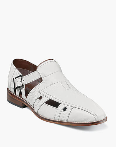 Calvino Leather Sole City Sandal in White for $$90.00