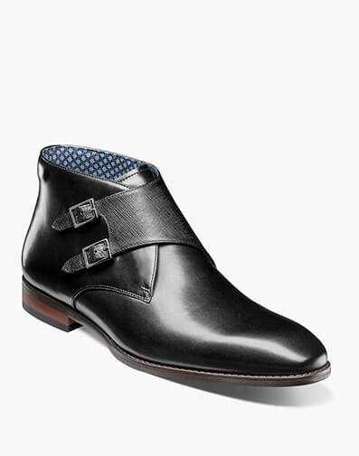 Kaius Plain Toe Double Monk Strap Boot in Black for $$150.00