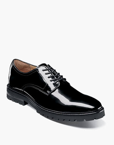 Hartcliffe Plain Toe Oxford in Black Patent for $$120.00