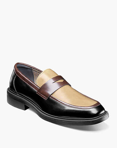 Everett Moc Toe Penny Slip On in Black and Brown for $$110.00