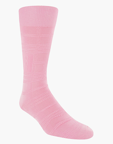 Tonal Plaid Men's Crew Dress Sock in Pink.