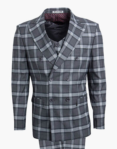 Whitaker 3 Piece Vested Suit in Black/Gray for $$249.90