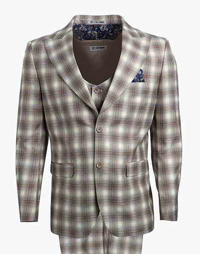 Jordan 3 Piece Vested Suit in Tan Multi for $325.00