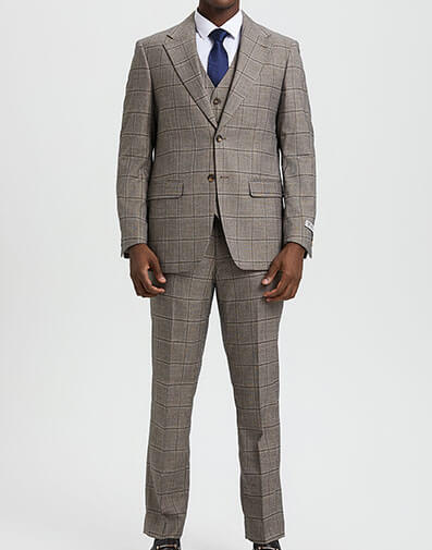 Palin 3 Piece Vested Suit in Brown for $$325.00