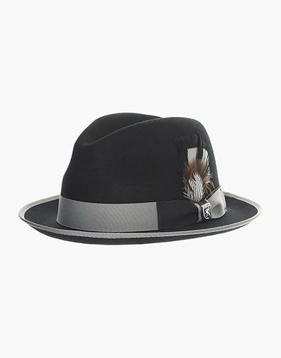 Evren Fedora Wool Felt Pinch Front Hat in Black/Gray for $$70.00