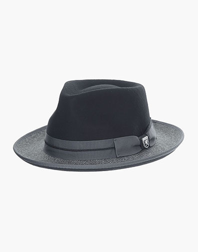 Zylen Fedora Wool Felt Pinch Front Hat in Black for $$85.00