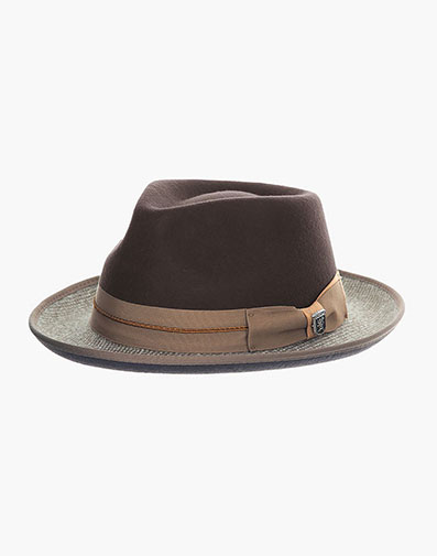 Zylen Fedora Wool Felt Pinch Front Hat in Brown for $$85.00