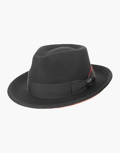Mickey Fedora Wool Felt Pinch Front Hat in Red for $$70.00