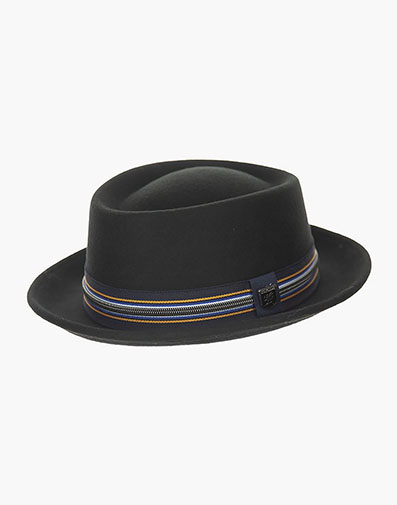 Porkie Porkpie Hat Wool Felt Flat Top Hat in Blue for $$70.00