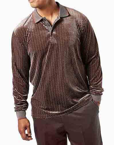 Manny Long Sleeve Polo in Brown for $69.00