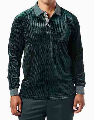 Manny Long Sleeve Polo in Dark Green for $69.00