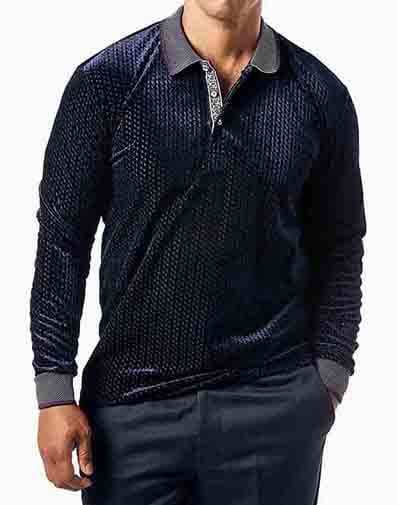 Manny Long Sleeve Polo in Navy for $69.00