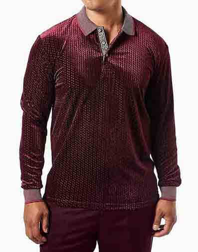 Manny Long Sleeve Polo in Burgundy for $69.00