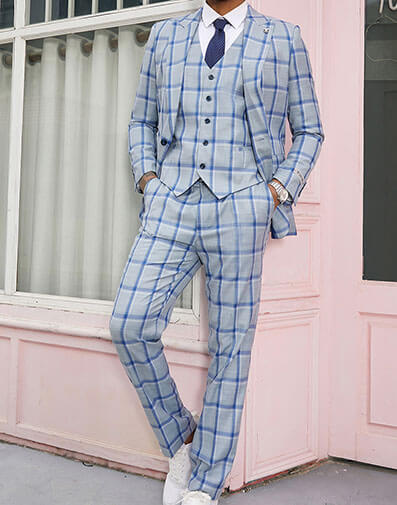 Farrell 3 Piece Vested Suit in Sky Blue for $$325.00