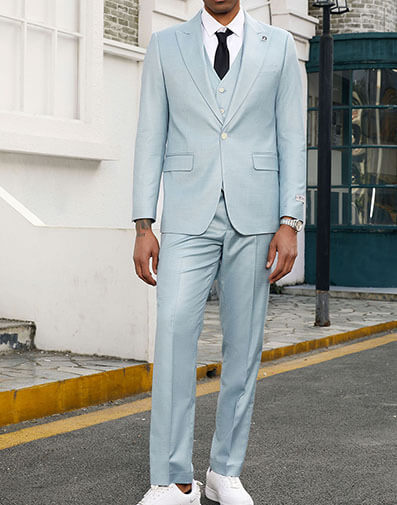 Harrelson  3 Piece Vested Suit in Light Blue for $325.00