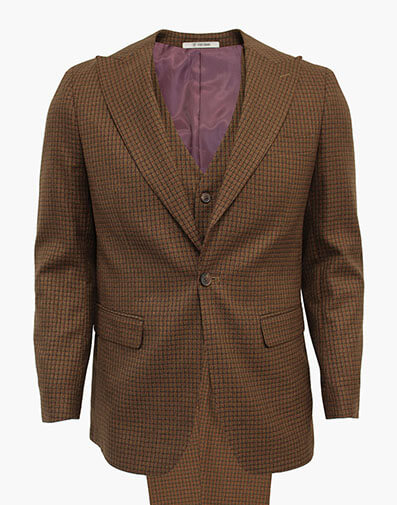 Delgado 3 Piece Vested Suit in Brown for $$250.00