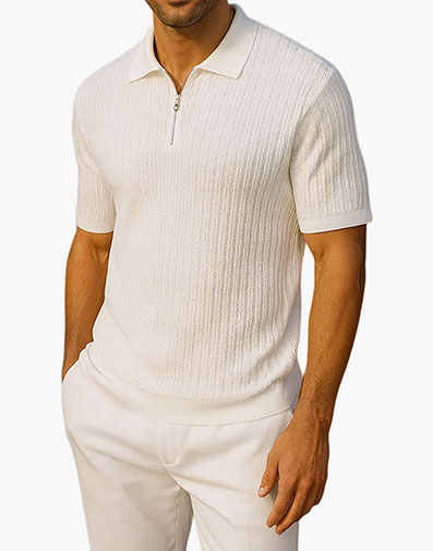 Isaac Quarter Zip Polo Shirt in White for $$69.00