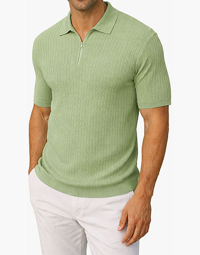 Isaac Quarter Zip Polo Shirt in Green for $$69.00