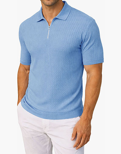 Isaac Quarter Zip Polo Shirt in Blue for $$69.00