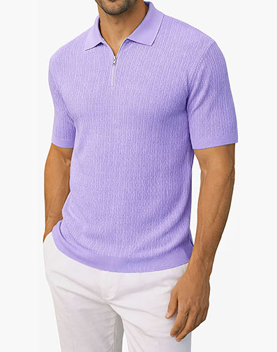Isaac Quarter Zip Polo Shirt in Lavender for $$69.00