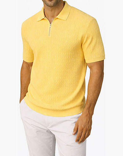 Isaac Quarter Zip Polo Shirt in Yellow for $$69.00