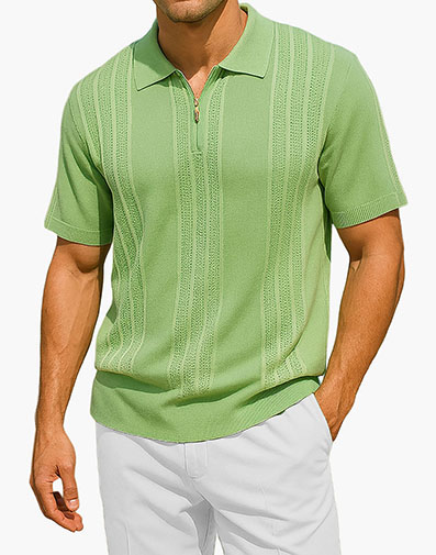 Logan Quarter Zip Polo Shirt in Sage for $$69.00