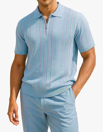 Logan Quarter Zip Polo Shirt in Blue for $$69.00