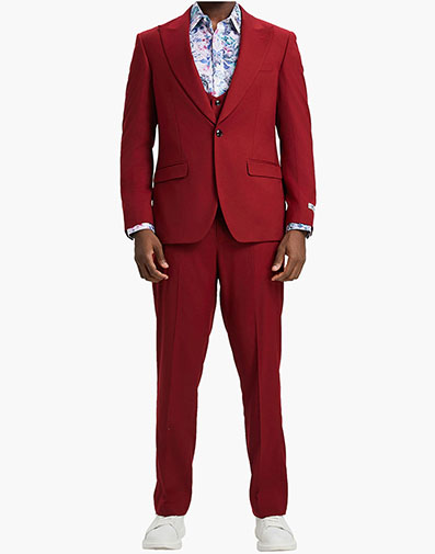 Stiller 3 Piece Vested Suit in Red for $$250.00