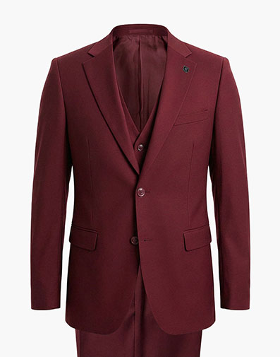 Hoffman 3 Piece Vested Suit in Burgundy for $$225.00