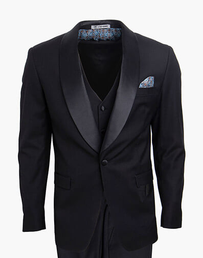 Calloway 3 Piece Vested Tux in Black for $325.00